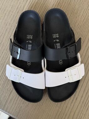 Birkenstock Arizona Split Sandals Size 39 Black White Normcore Comfort